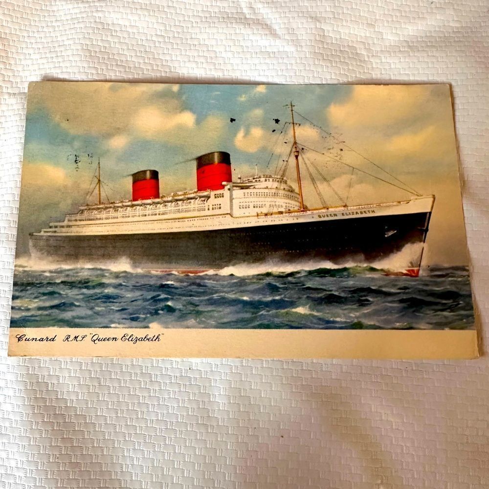 Vintage Cunard R.M.S. Queen Elizabeth Postcard